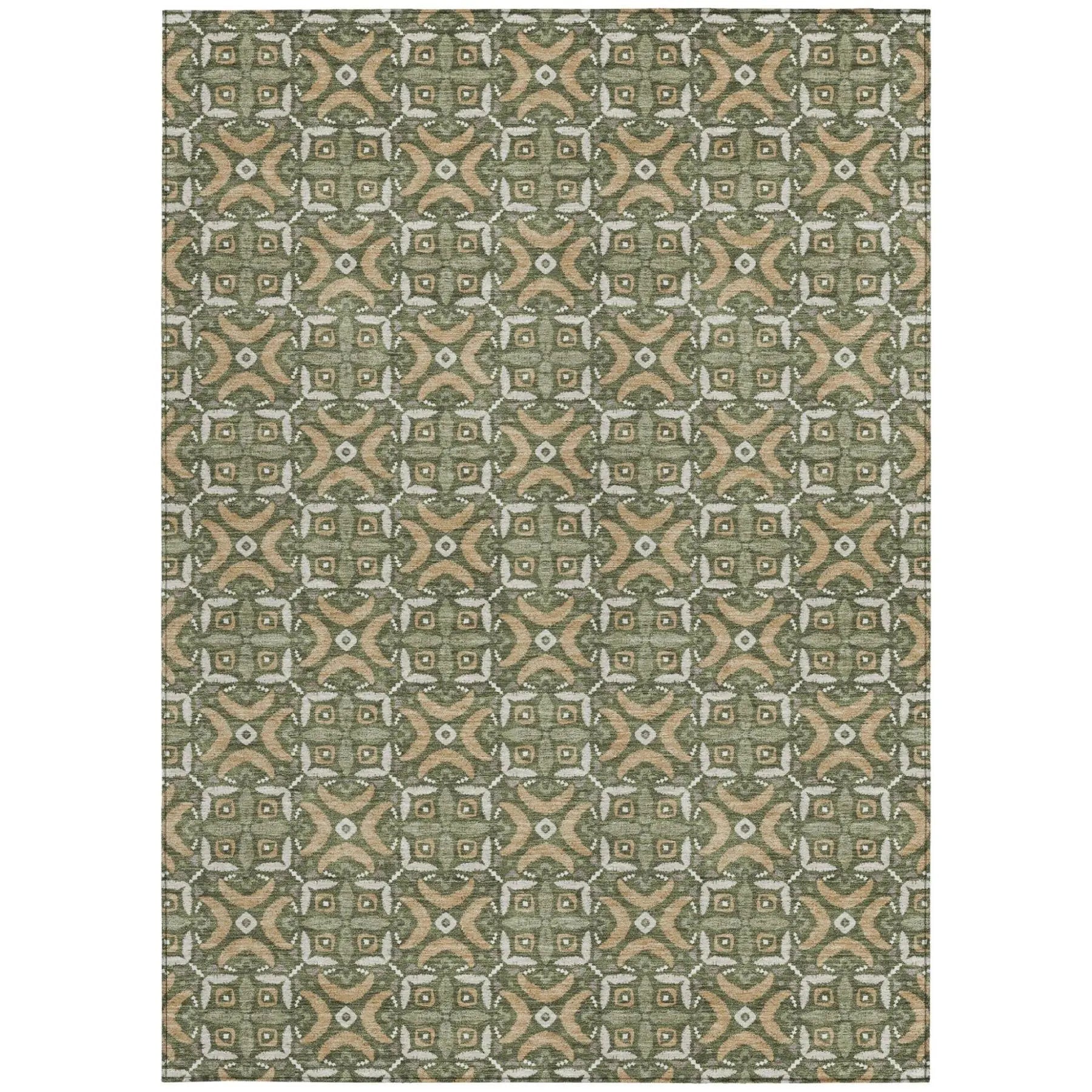 3' X 5' Olive Green And Green Geometric Washable Indoor Outdoor Area Rug Homeroots Outdoor