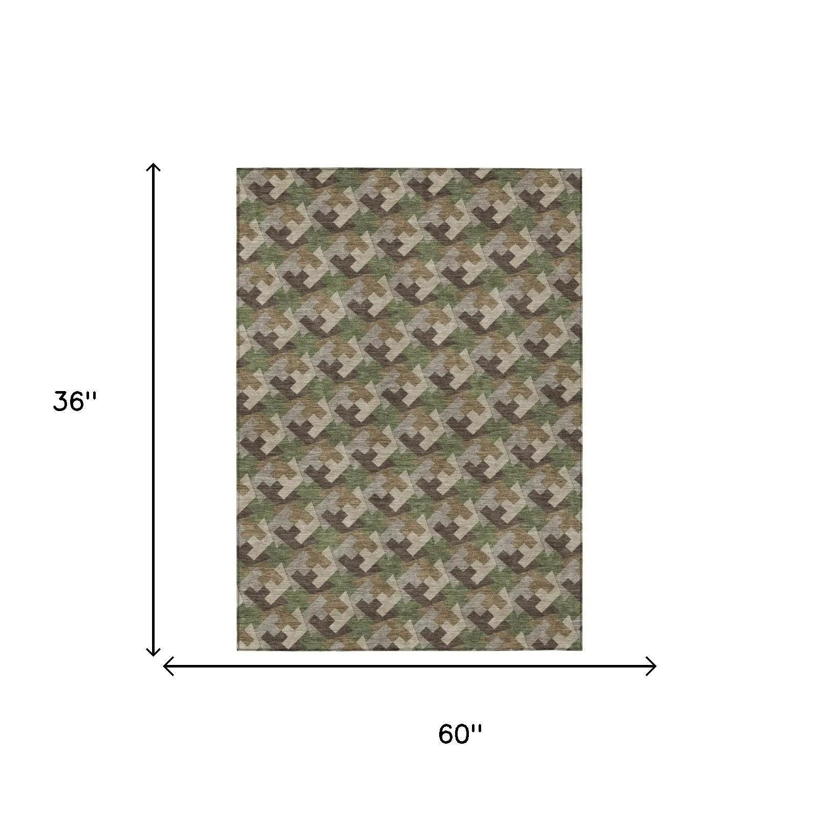 3' X 5' Olive Green And Green Geometric Washable Indoor Outdoor Area Rug Homeroots Outdoor