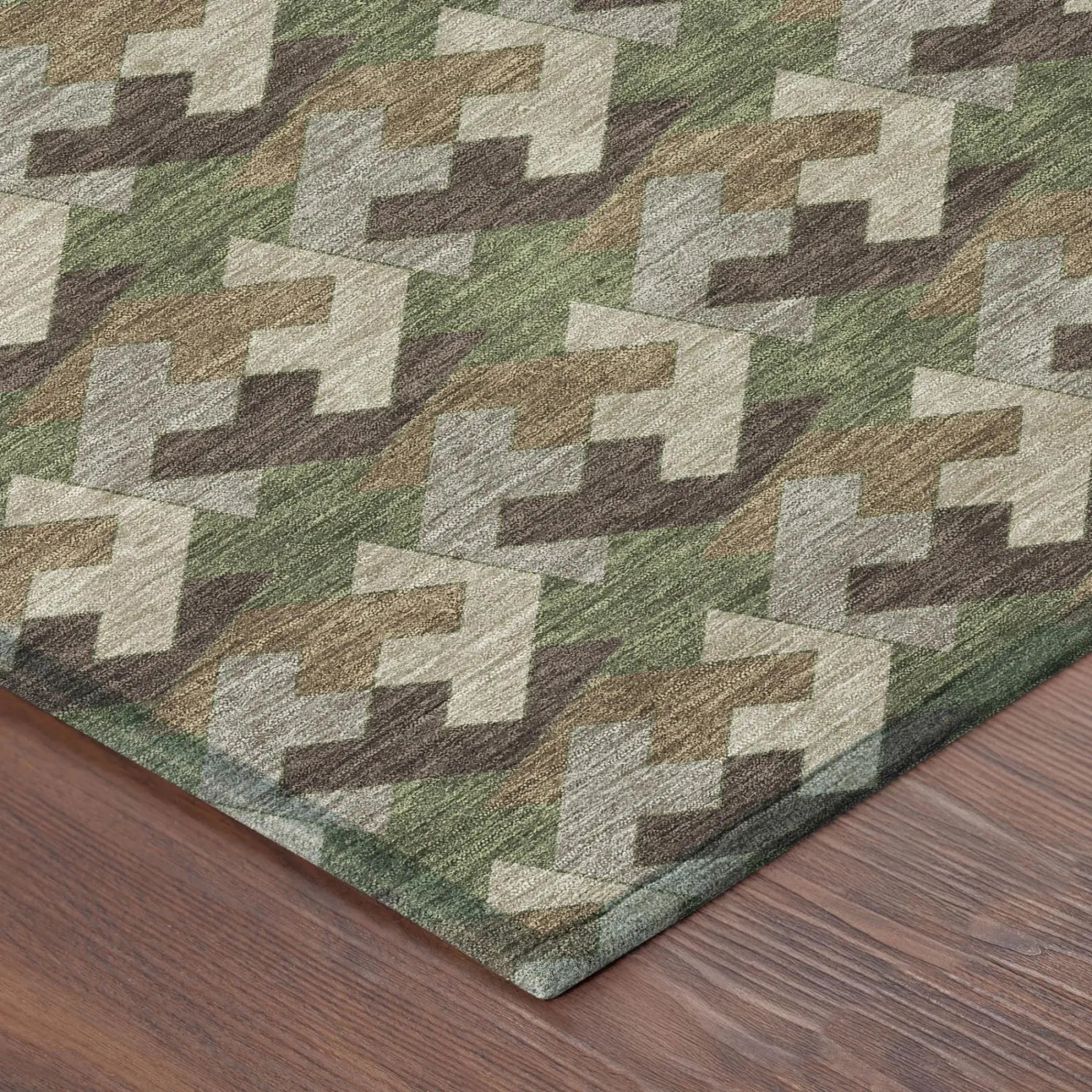 3' X 5' Olive Green And Green Geometric Washable Indoor Outdoor Area Rug Homeroots Outdoor