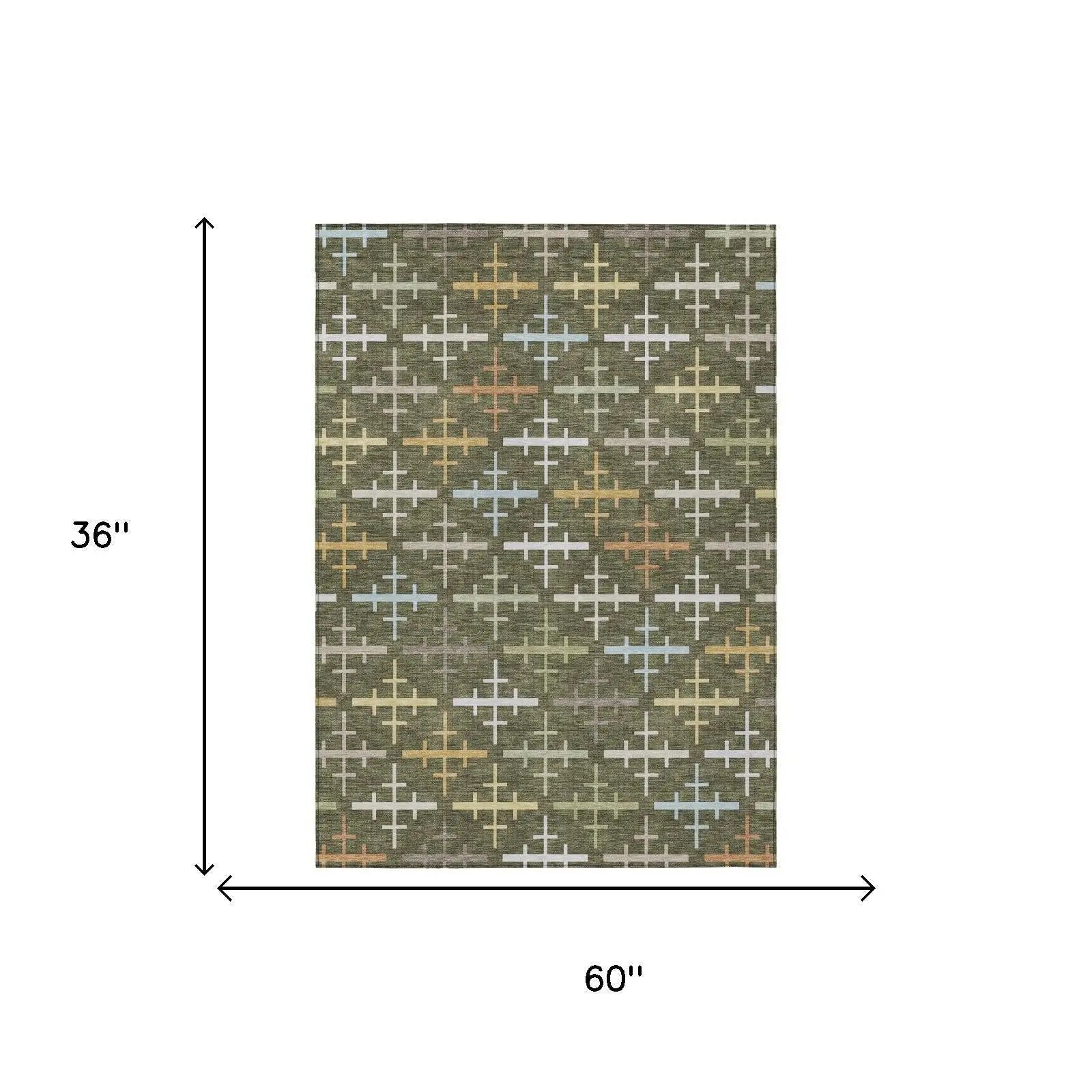 3' X 5' Olive Green And Green Geometric Washable Indoor Outdoor Area Rug Homeroots Outdoor