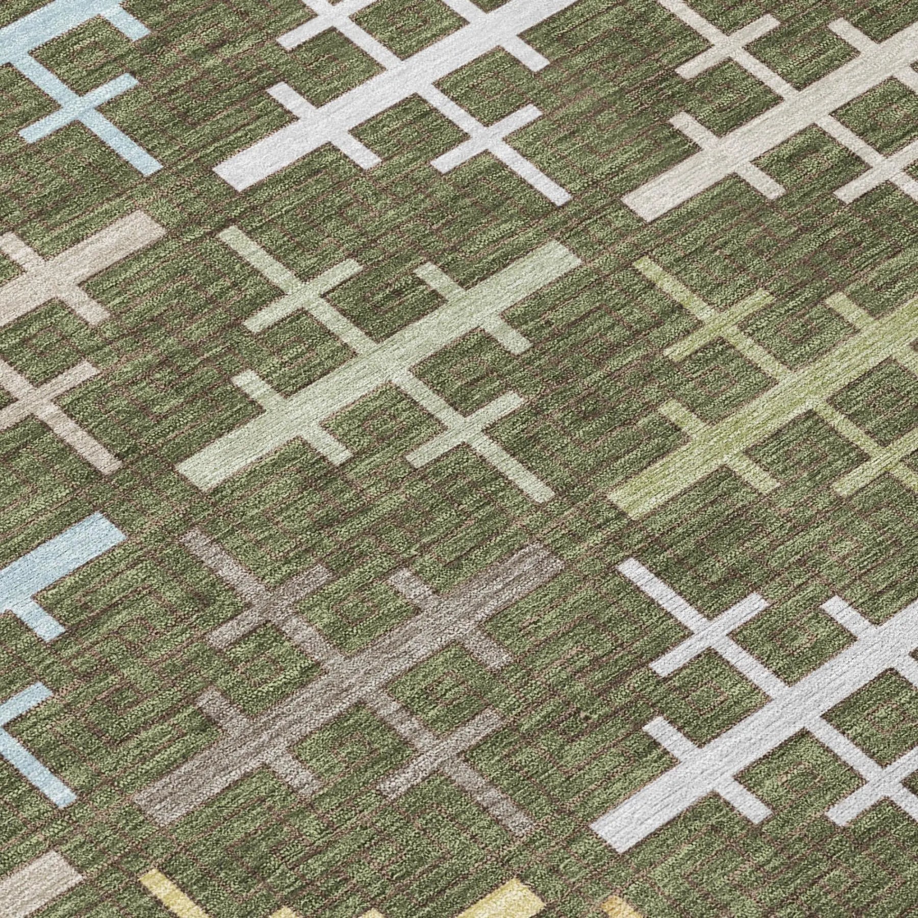 3' X 5' Olive Green And Green Geometric Washable Indoor Outdoor Area Rug Homeroots Outdoor