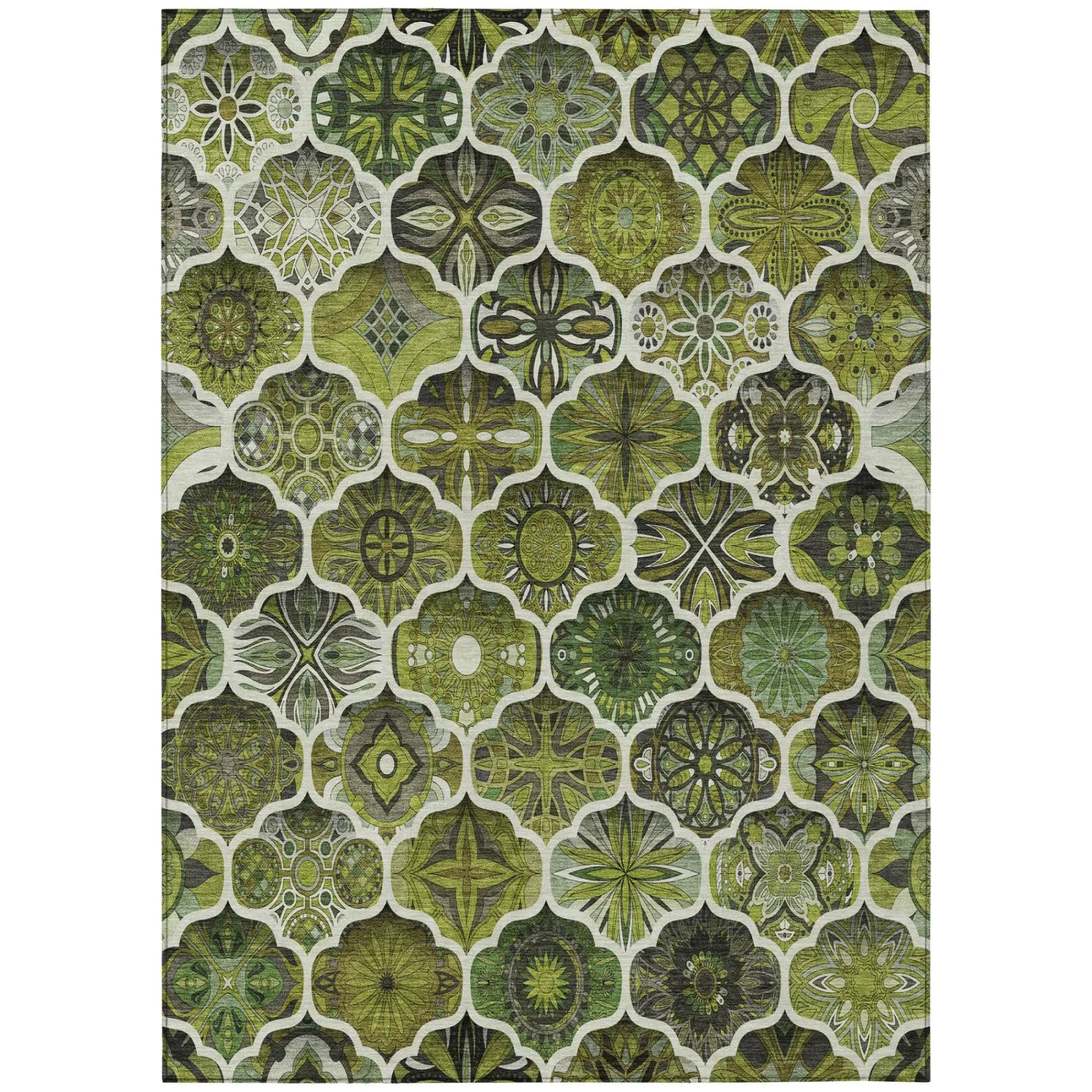 3' X 5' Olive Green And Green Ogee Washable Indoor Outdoor Area Rug Homeroots Outdoor