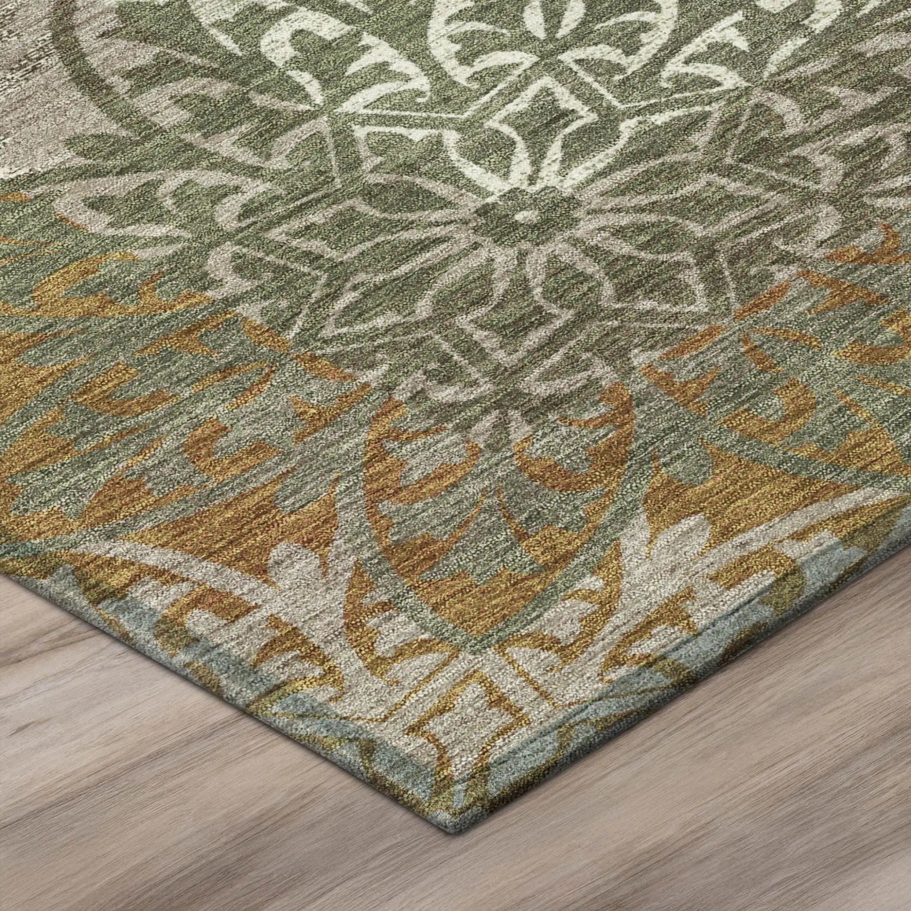 3' X 5' Olive Green And Green Oriental Washable Indoor Outdoor Area Rug Homeroots Outdoor