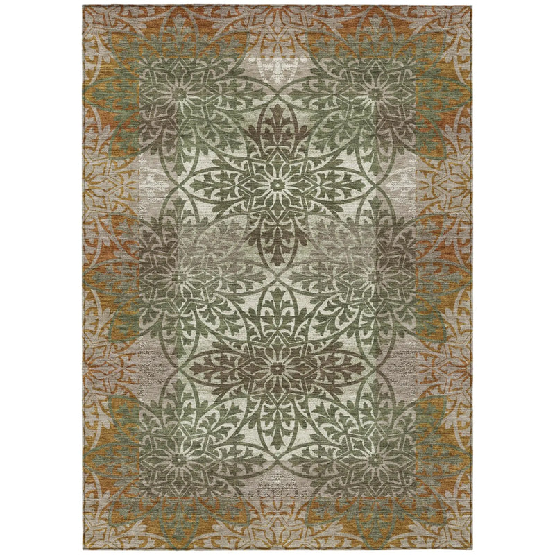 3' X 5' Olive Green And Green Oriental Washable Indoor Outdoor Area Rug Homeroots Outdoor
