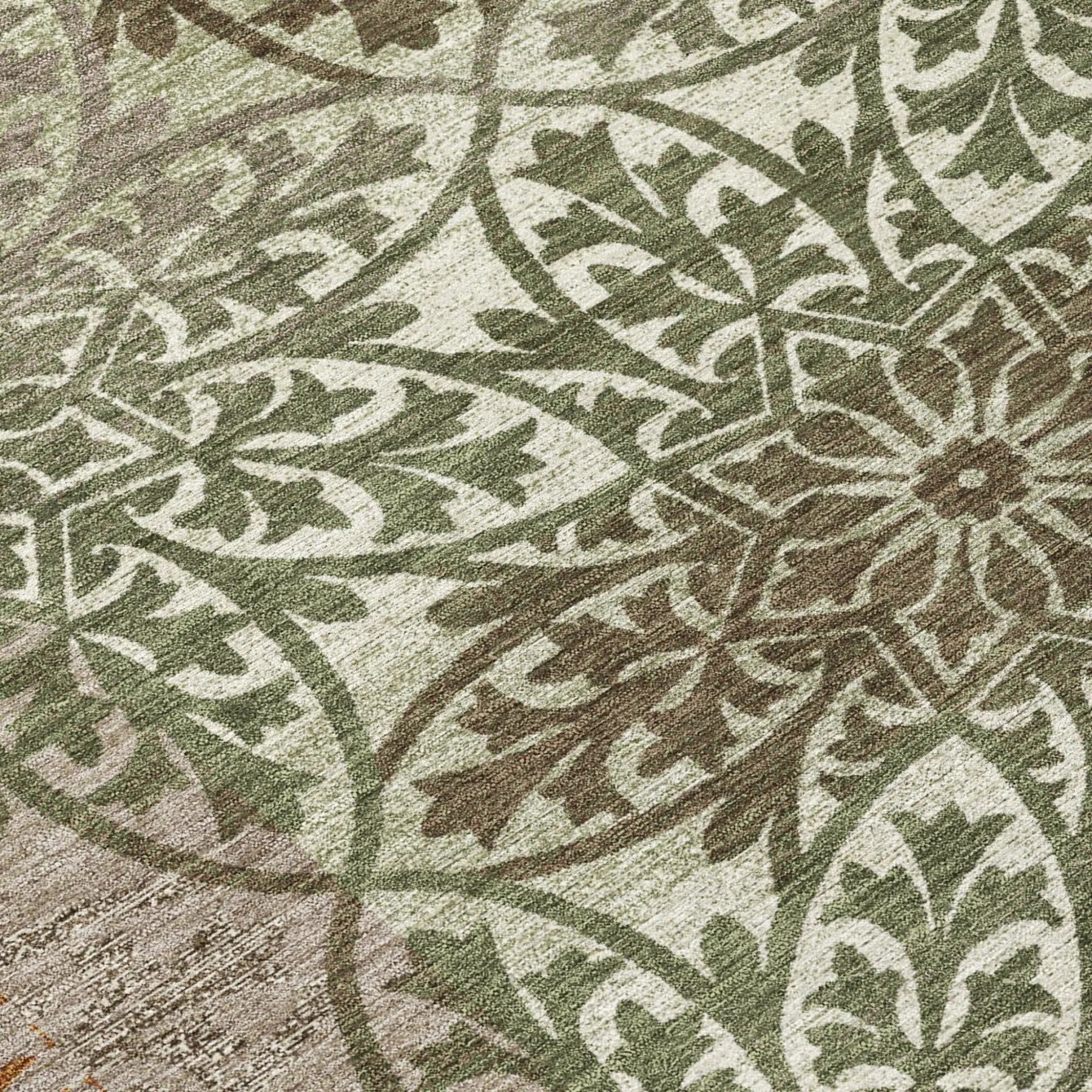 3' X 5' Olive Green And Green Oriental Washable Indoor Outdoor Area Rug Homeroots Outdoor