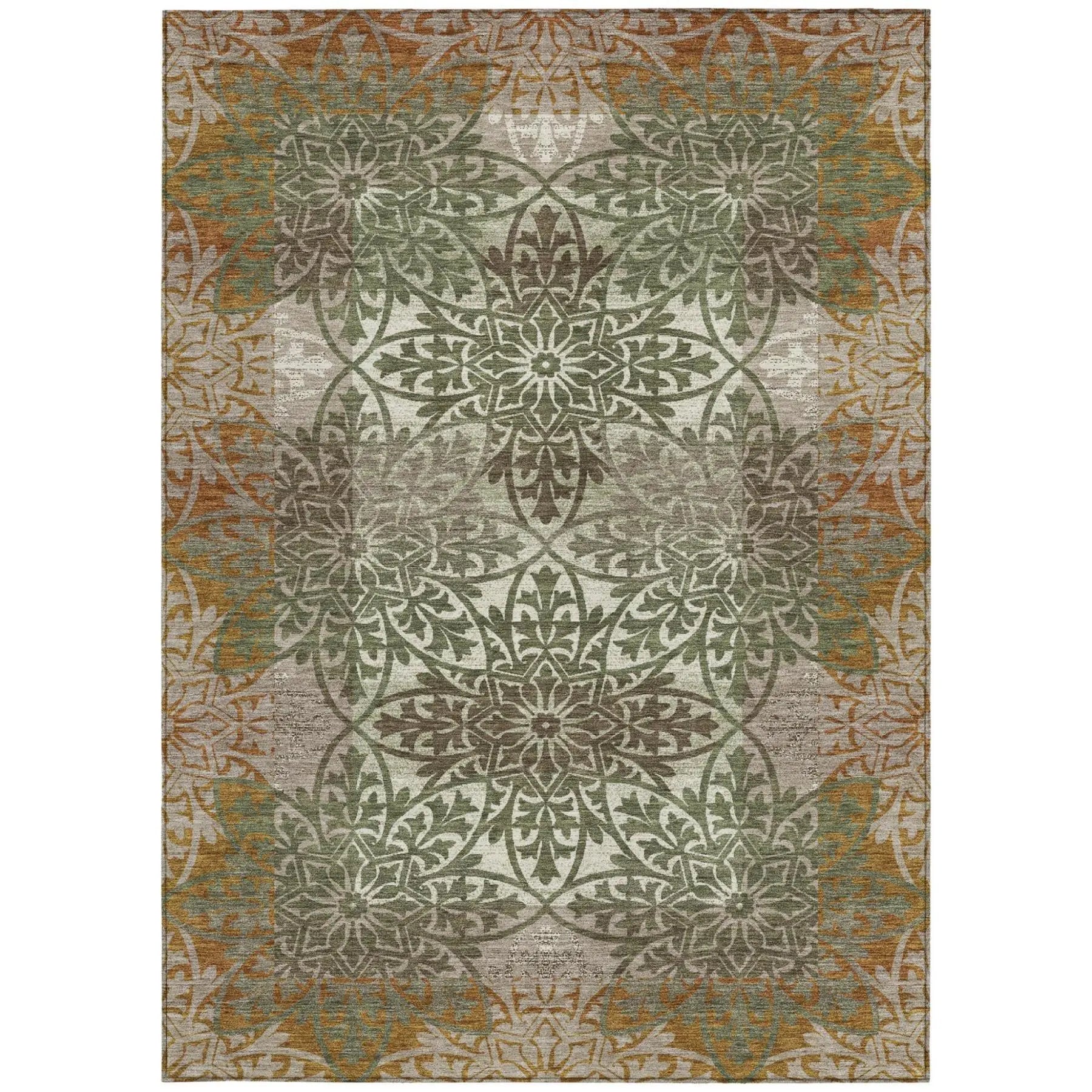 3' X 5' Olive Green And Green Oriental Washable Indoor Outdoor Area Rug Homeroots Outdoor