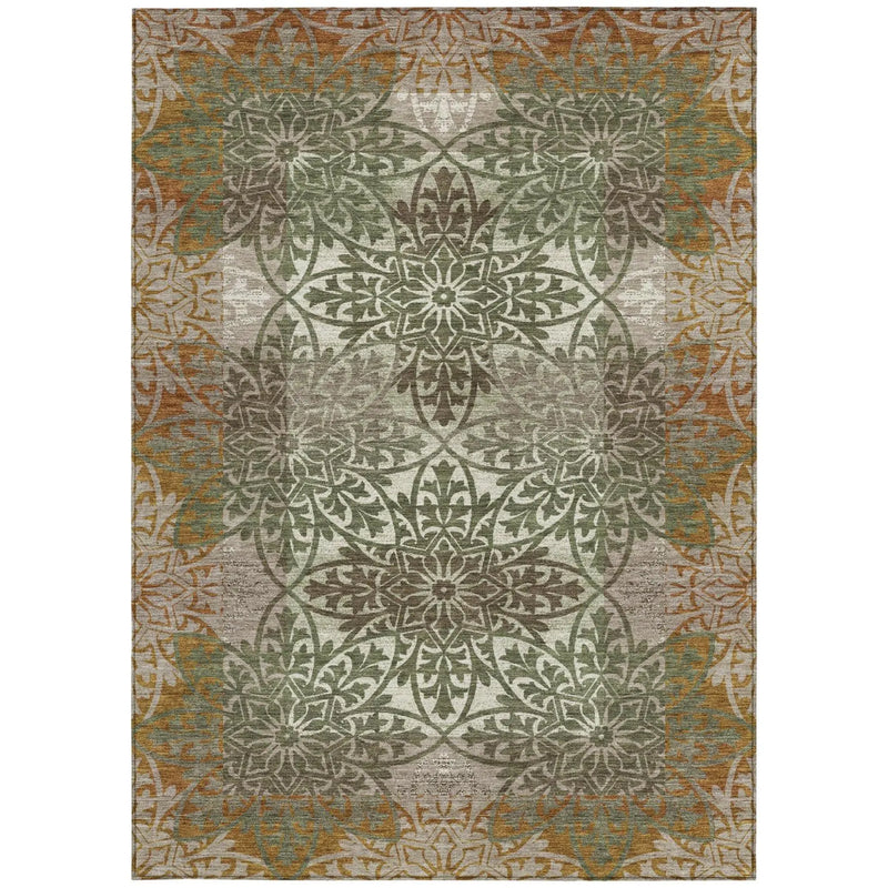 3' X 5' Olive Green And Green Oriental Washable Indoor Outdoor Area Rug Homeroots Outdoor