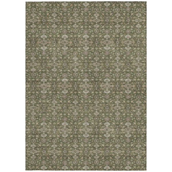 3' X 5' Olive Green And Green Oriental Washable Indoor Outdoor Area Rug Homeroots Outdoor