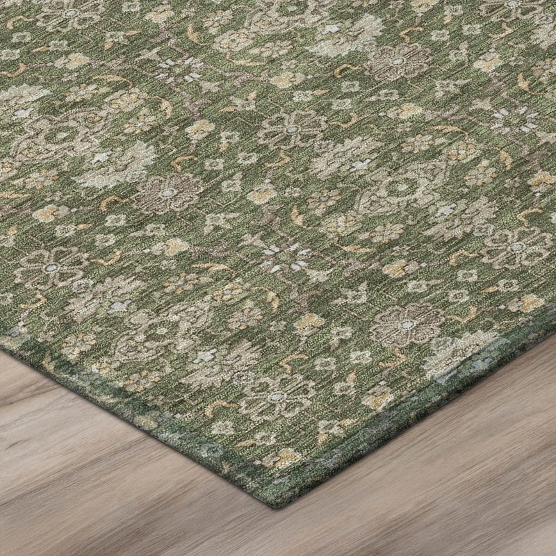 3' X 5' Olive Green And Green Oriental Washable Indoor Outdoor Area Rug Homeroots Outdoor