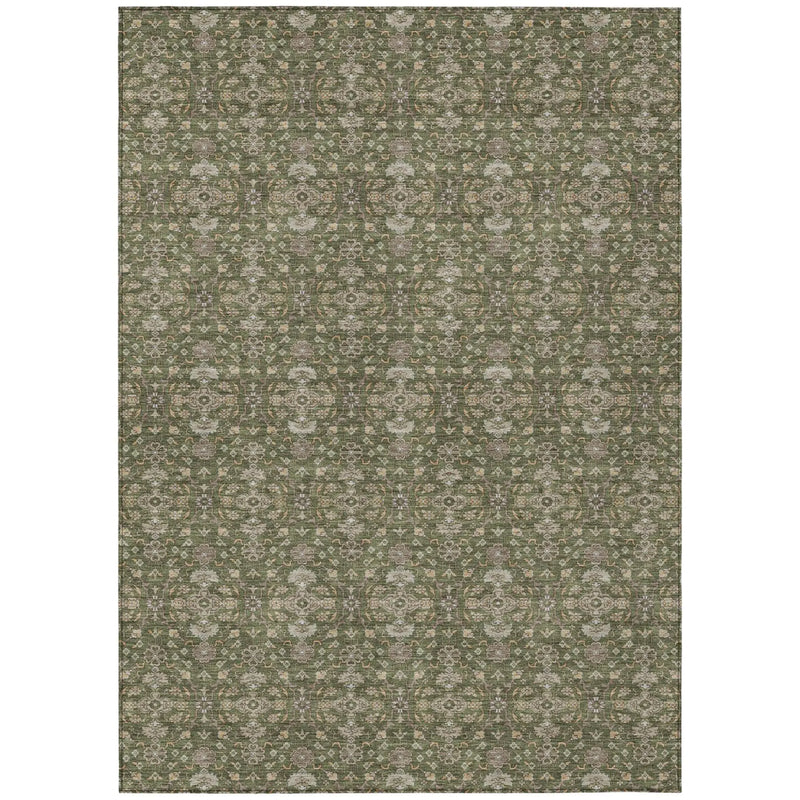 3' X 5' Olive Green And Green Oriental Washable Indoor Outdoor Area Rug Homeroots Outdoor