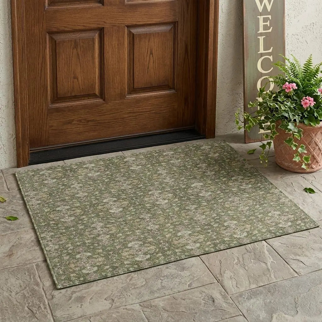 3' X 5' Olive Green And Green Oriental Washable Indoor Outdoor Area Rug Homeroots Outdoor