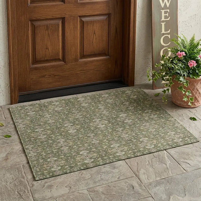 3' X 5' Olive Green And Green Oriental Washable Indoor Outdoor Area Rug Homeroots Outdoor
