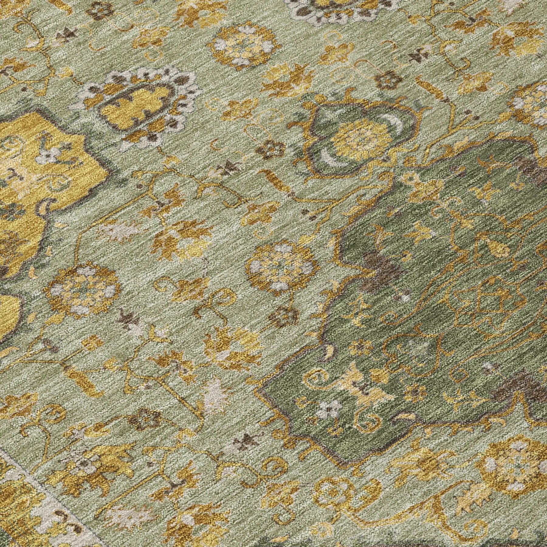 3' X 5' Olive Green And Green Oriental Washable Indoor Outdoor Area Rug Homeroots Outdoor