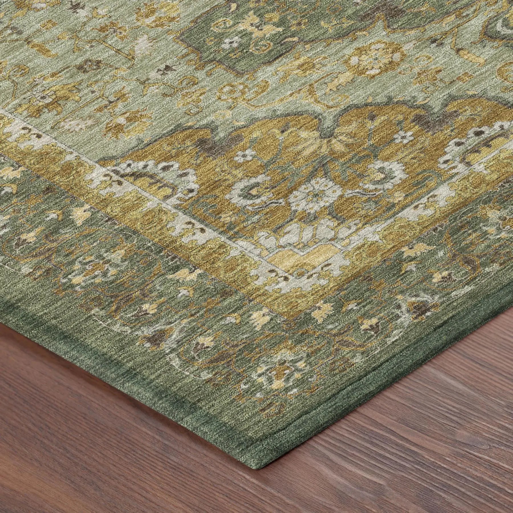 3' X 5' Olive Green And Green Oriental Washable Indoor Outdoor Area Rug Homeroots Outdoor