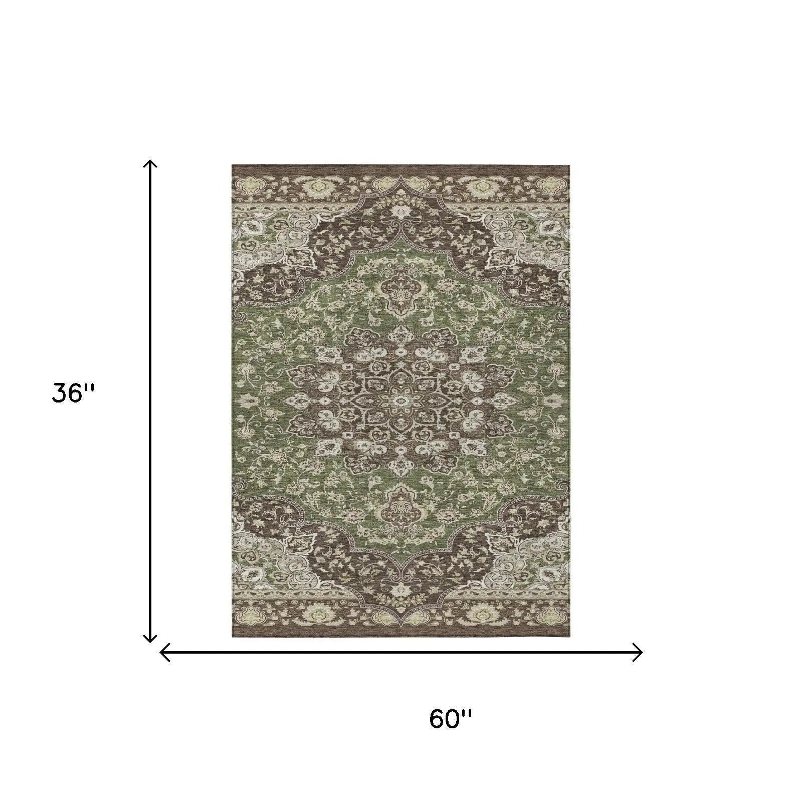 3' X 5' Olive Green And Green Oriental Washable Indoor Outdoor Area Rug Homeroots Outdoor