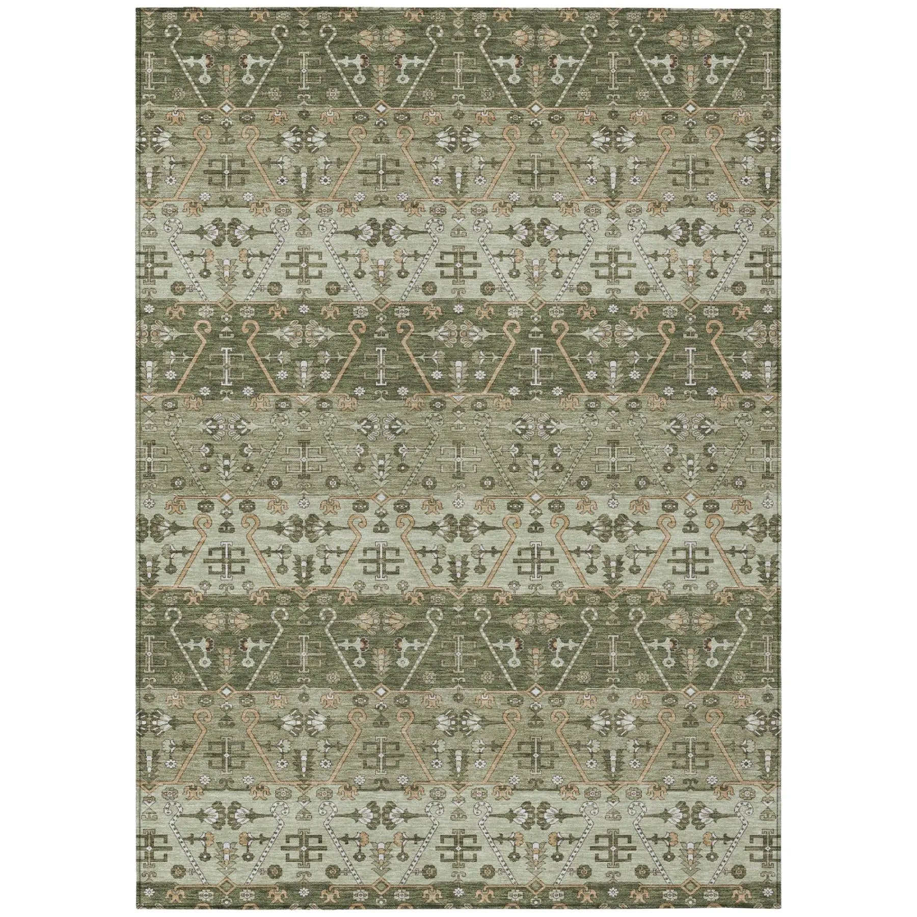 3' X 5' Olive Green And Green Oriental Washable Indoor Outdoor Area Rug Homeroots Outdoor