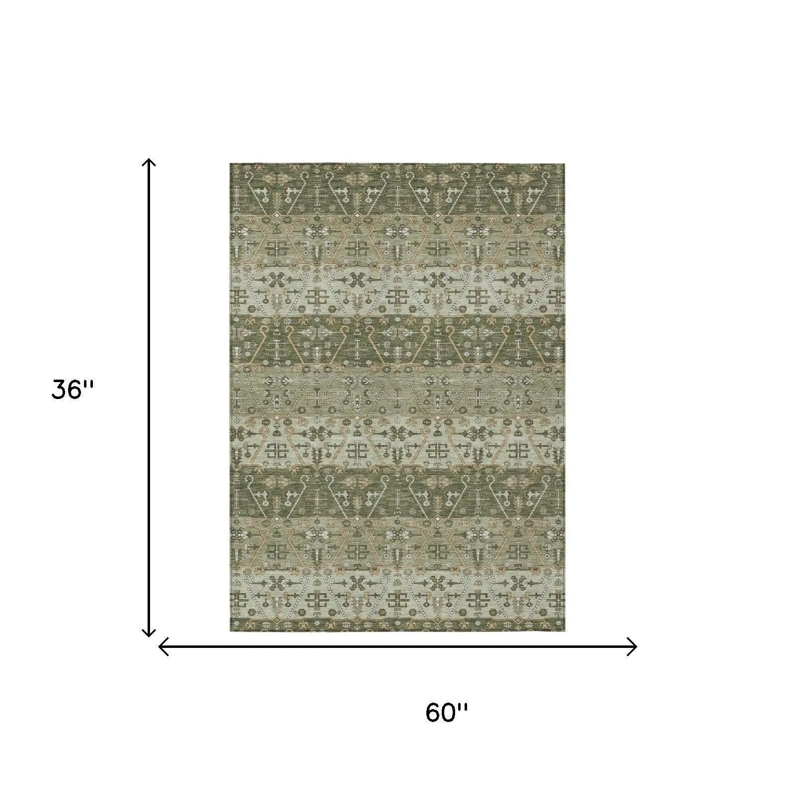 3' X 5' Olive Green And Green Oriental Washable Indoor Outdoor Area Rug Homeroots Outdoor