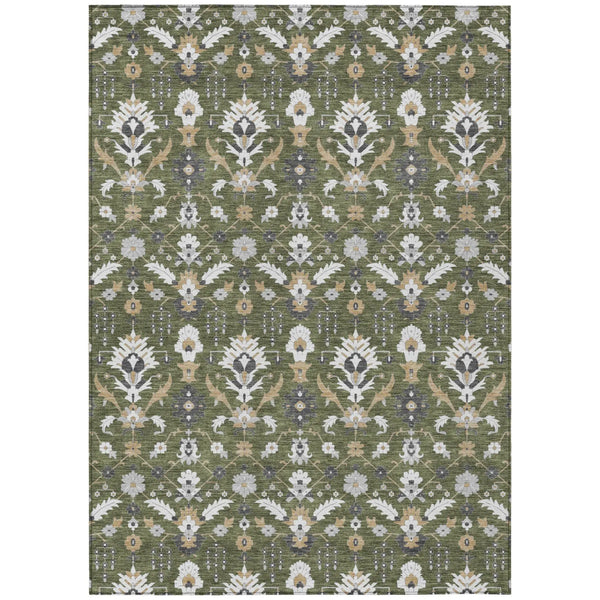 3' X 5' Olive Green And Green Oriental Washable Indoor Outdoor Area Rug Homeroots Outdoor