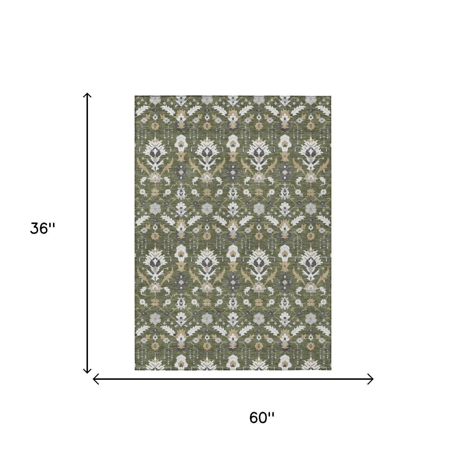 3' X 5' Olive Green And Green Oriental Washable Indoor Outdoor Area Rug Homeroots Outdoor