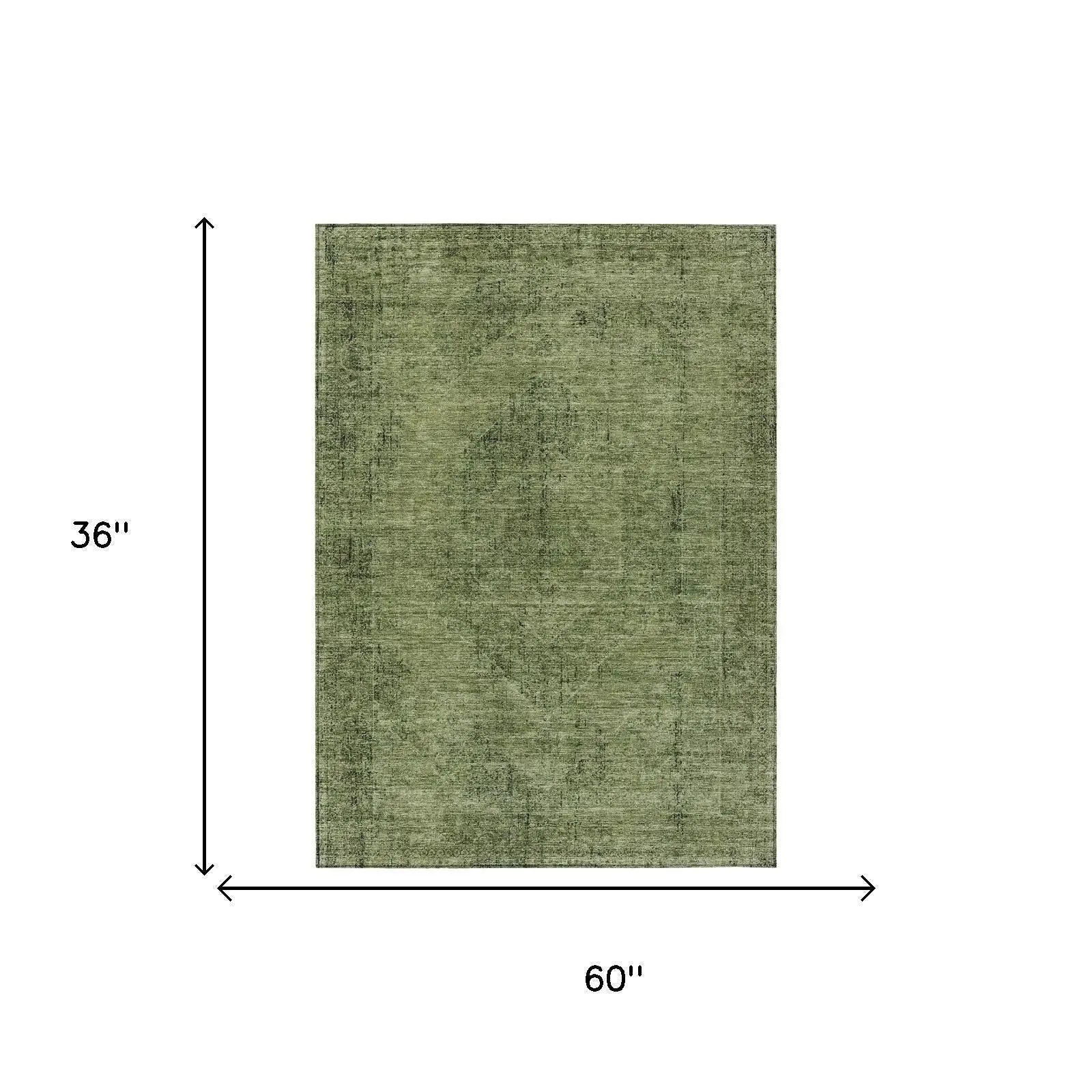 3' X 5' Olive Green And Green Oriental Washable Indoor Outdoor Area Rug Homeroots Outdoor