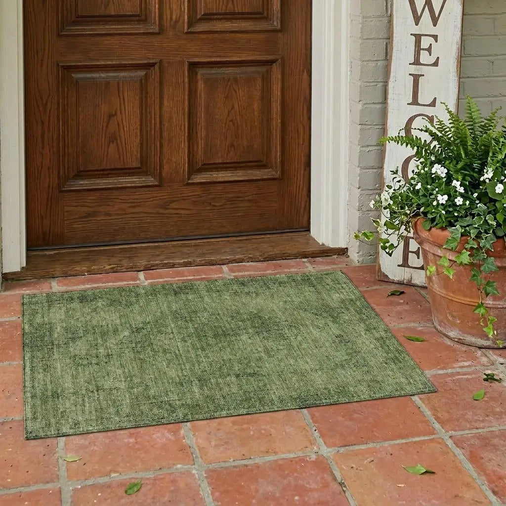 3' X 5' Olive Green And Green Oriental Washable Indoor Outdoor Area Rug Homeroots Outdoor