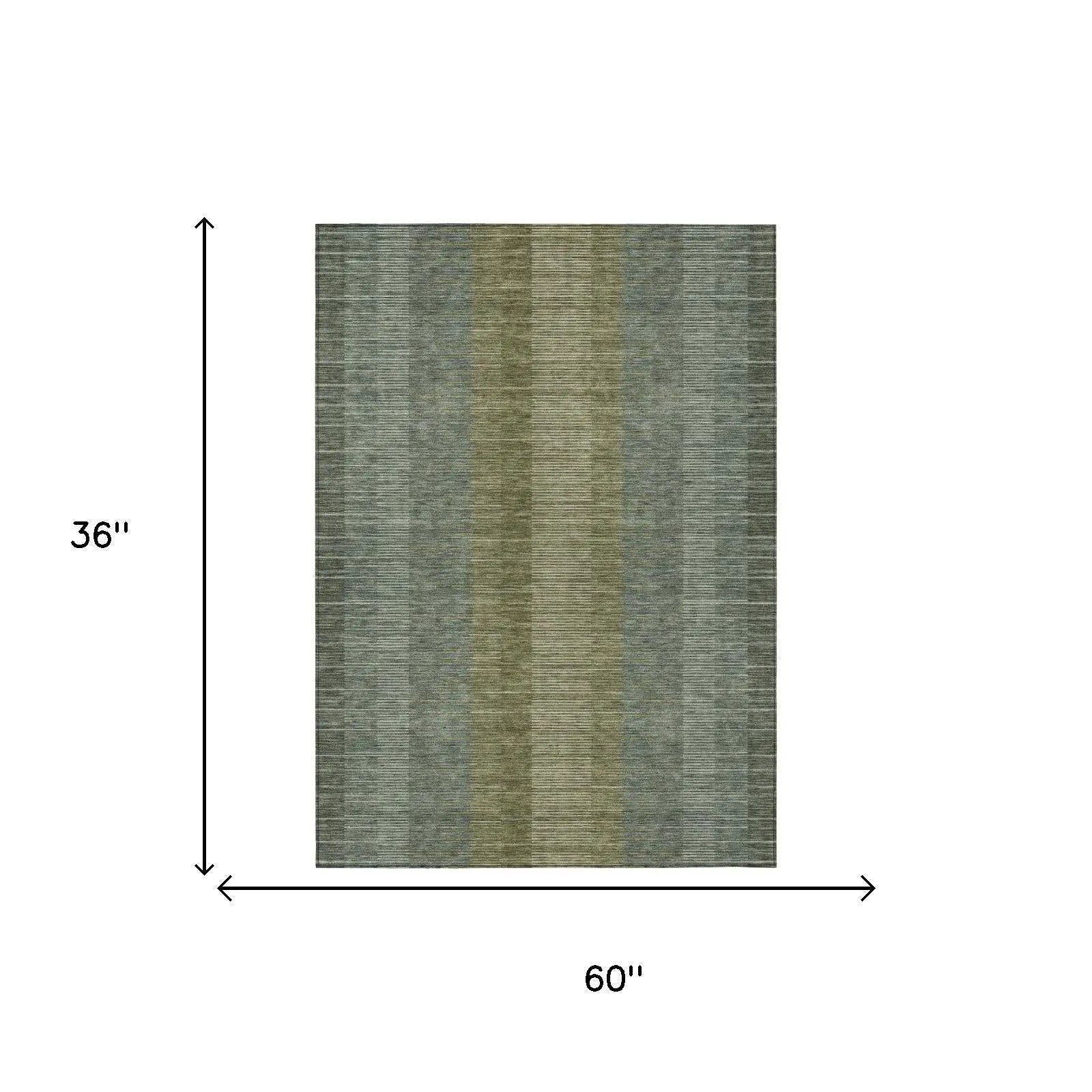 3' X 5' Olive Green And Green Striped Washable Indoor Outdoor Area Rug Homeroots Outdoor