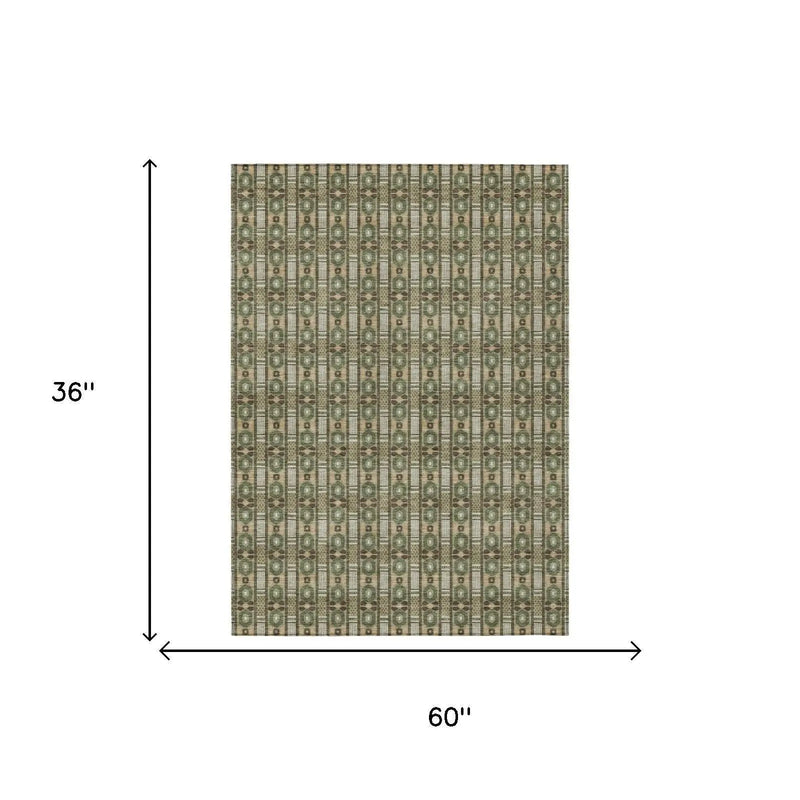 3' X 5' Olive Green And Green Striped Washable Indoor Outdoor Area Rug Homeroots Outdoor