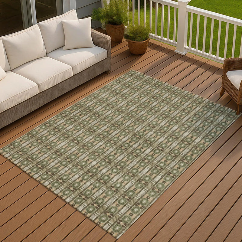3' X 5' Olive Green And Green Striped Washable Indoor Outdoor Area Rug Homeroots Outdoor