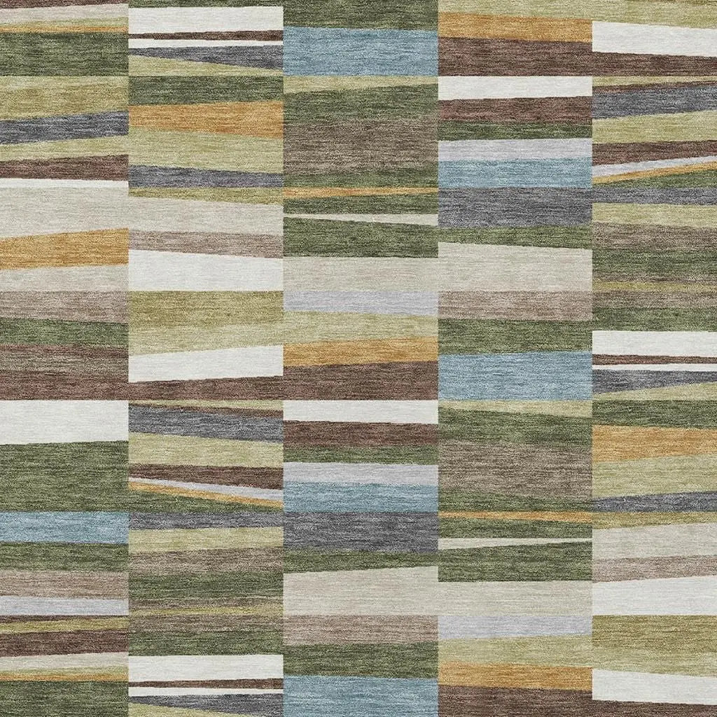 3' X 5' Olive Green And Green Striped Washable Indoor Outdoor Area Rug Homeroots Outdoor