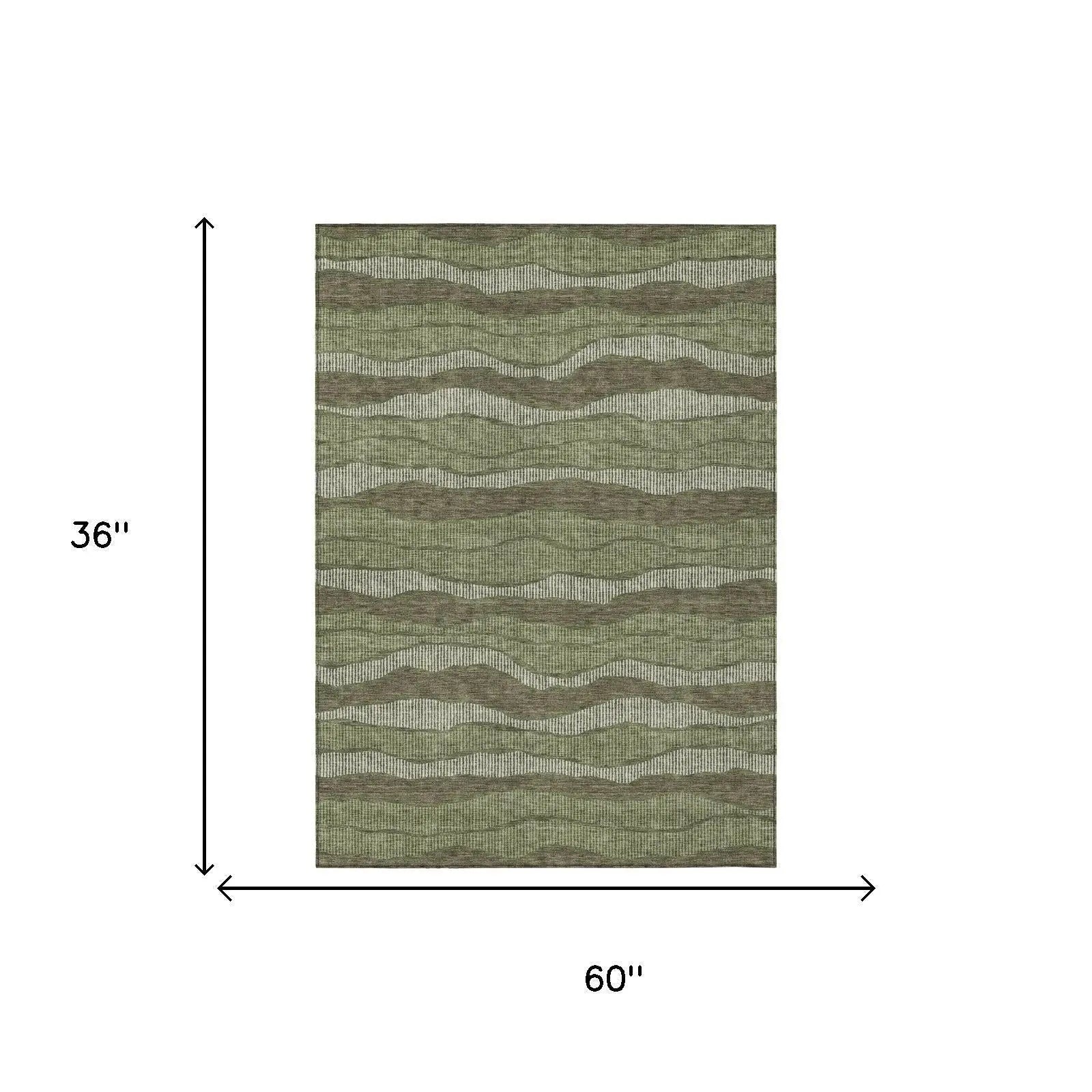 3' X 5' Olive Green And Green Striped Washable Indoor Outdoor Area Rug Homeroots Outdoor