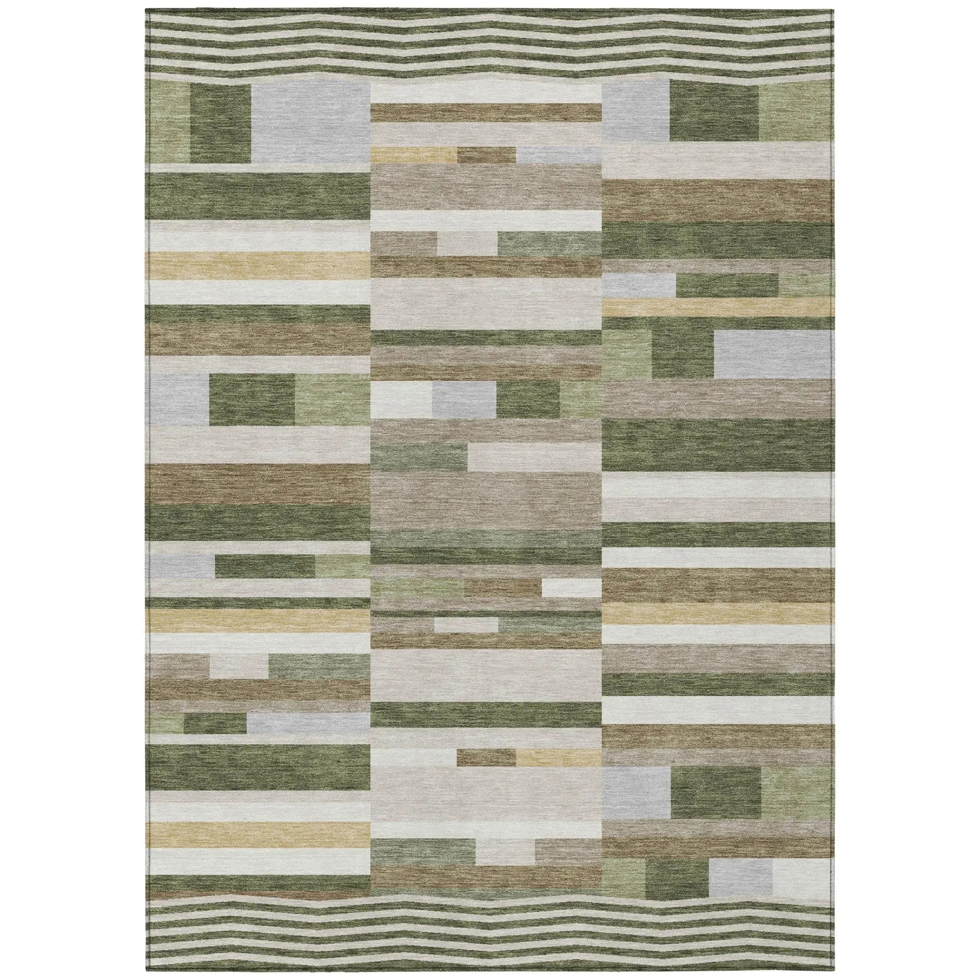 3' X 5' Olive Green And Green Striped Washable Indoor Outdoor Area Rug Homeroots Outdoor