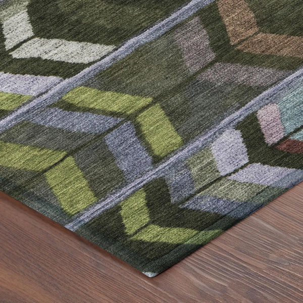 3' X 5' Olive Green And Green Tribal Washable Indoor Outdoor Area Rug Homeroots Outdoor