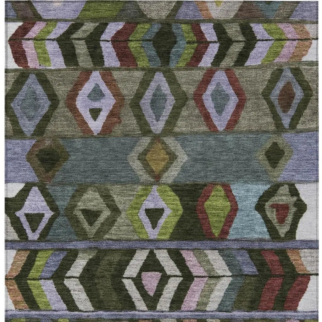 3' X 5' Olive Green And Green Tribal Washable Indoor Outdoor Area Rug Homeroots Outdoor
