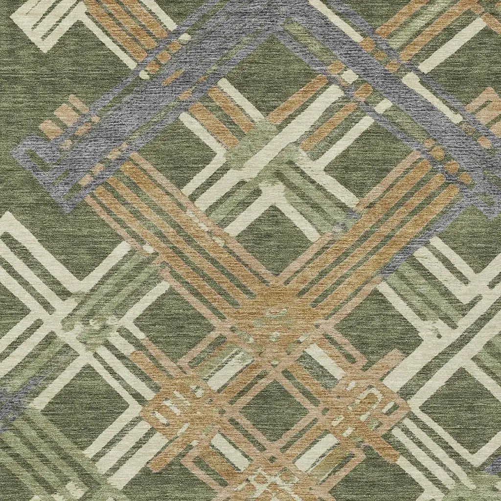 3' X 5' Olive Green And Ivory Geometric Washable Indoor Outdoor Area Rug Homeroots Outdoor