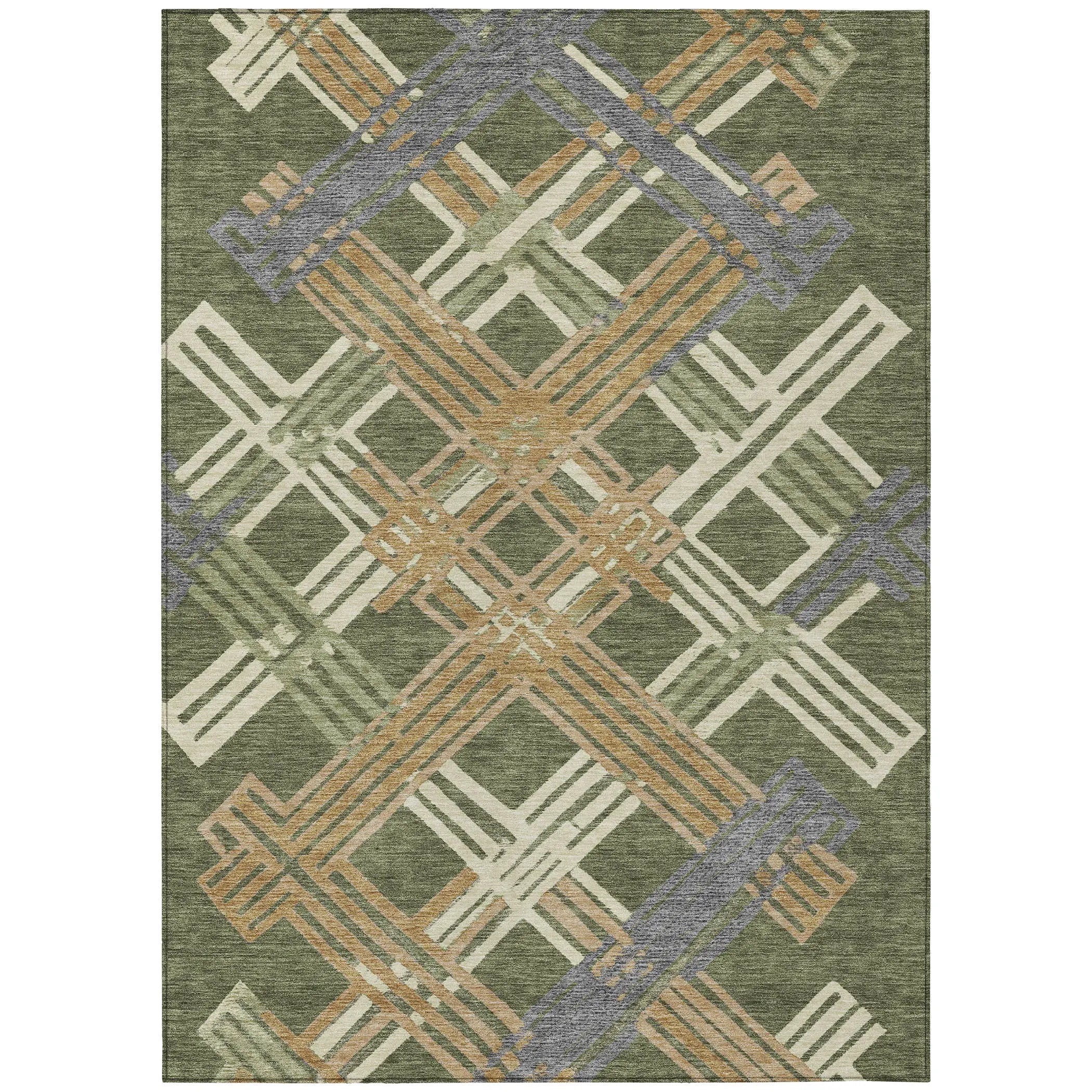 3' X 5' Olive Green And Ivory Geometric Washable Indoor Outdoor Area Rug Homeroots Outdoor