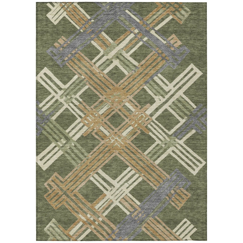 3' X 5' Olive Green And Ivory Geometric Washable Indoor Outdoor Area Rug Homeroots Outdoor