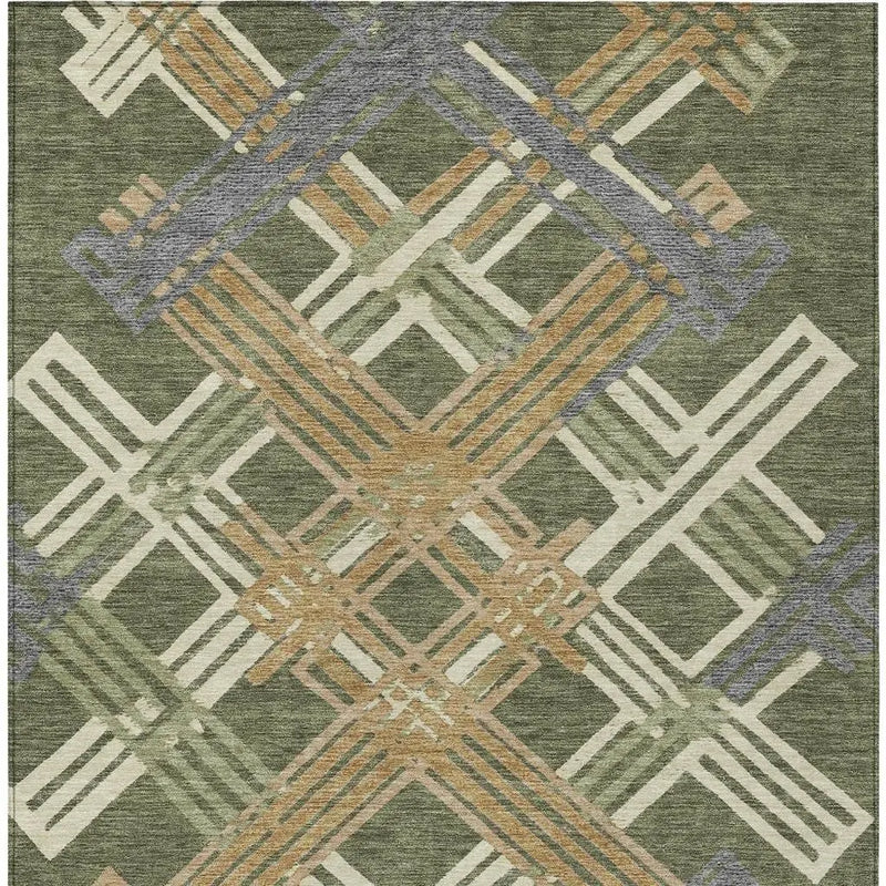 3' X 5' Olive Green And Ivory Geometric Washable Indoor Outdoor Area Rug Homeroots Outdoor