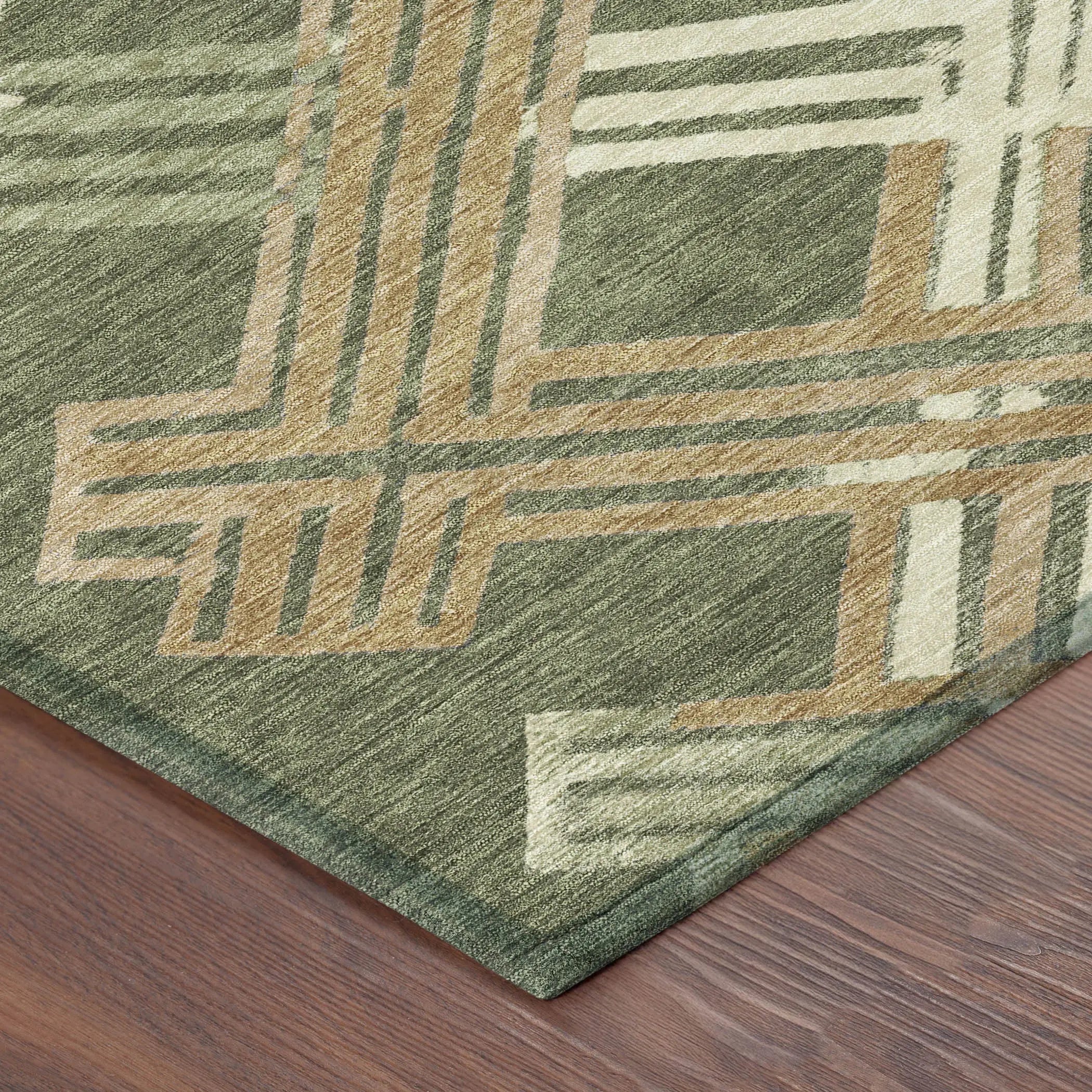 3' X 5' Olive Green And Ivory Geometric Washable Indoor Outdoor Area Rug Homeroots Outdoor