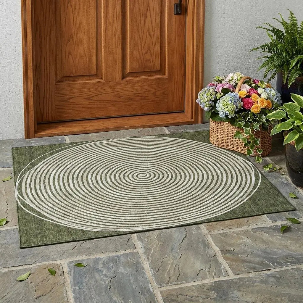 3' X 5' Olive Green And Ivory Geometric Washable Indoor Outdoor Area Rug Homeroots Outdoor