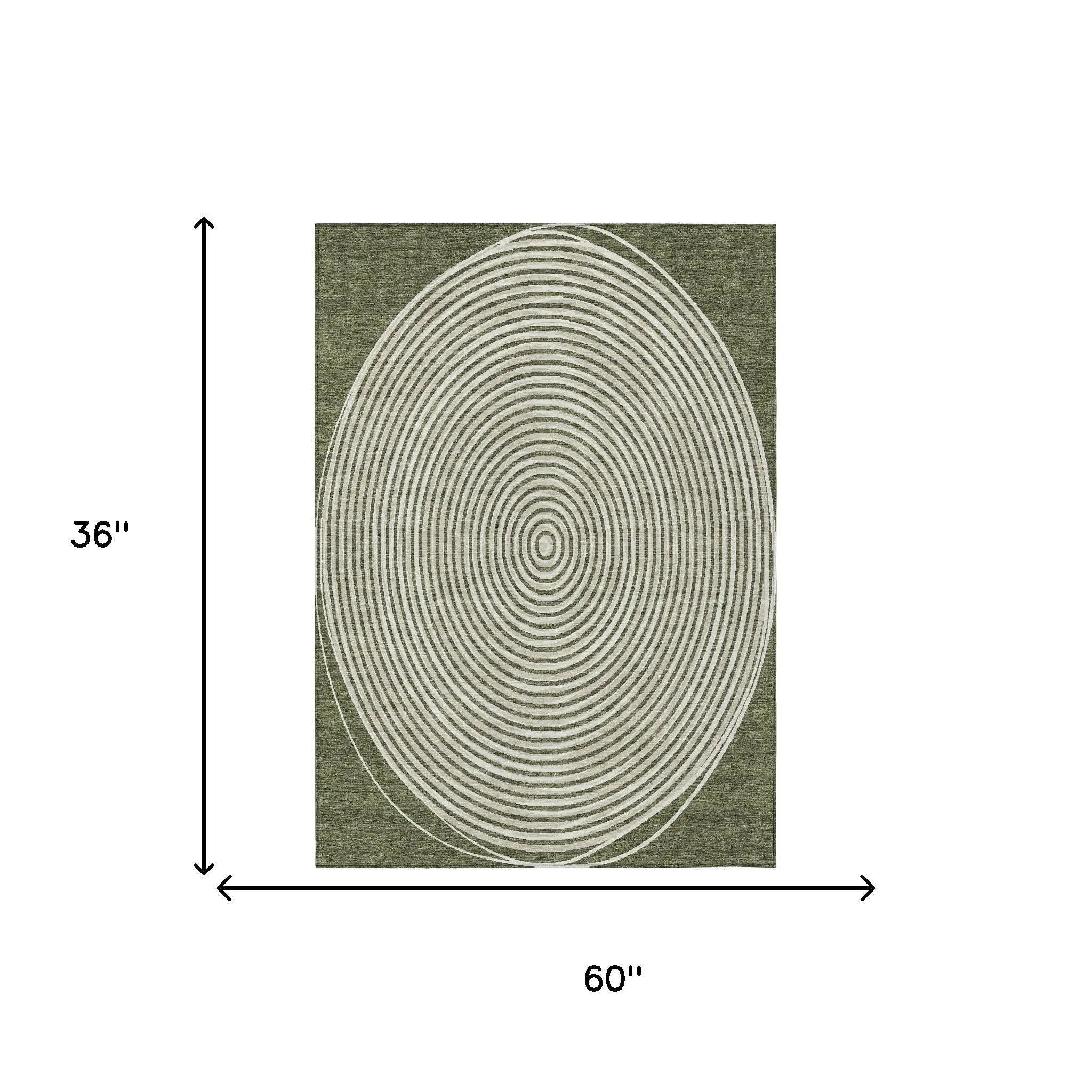 3' X 5' Olive Green And Ivory Geometric Washable Indoor Outdoor Area Rug Homeroots Outdoor
