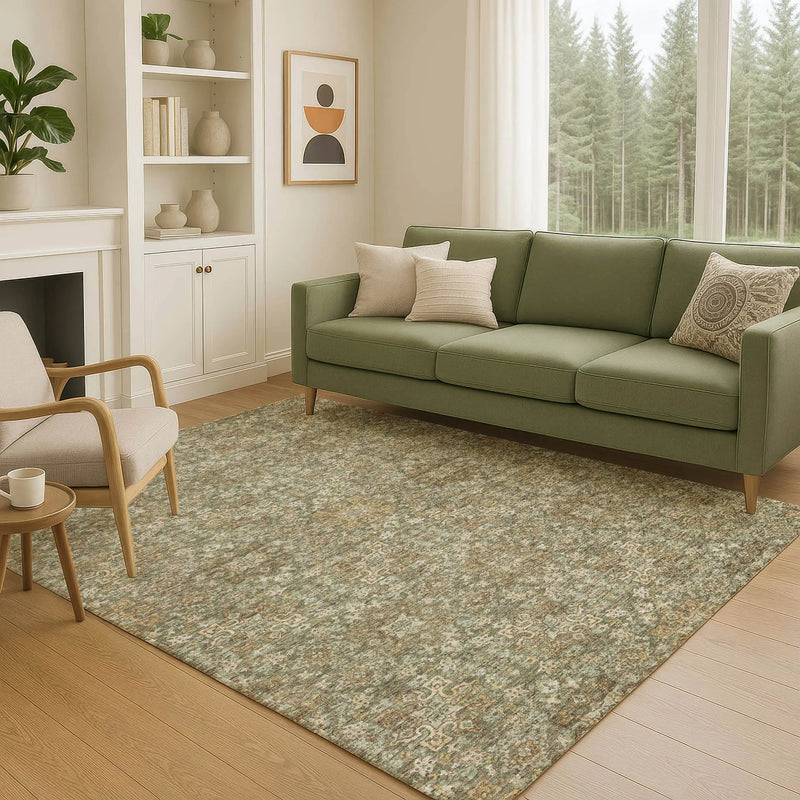 3' X 5' Olive Green And Ivory Oriental Washable Indoor Outdoor Area Rug Homeroots Outdoor