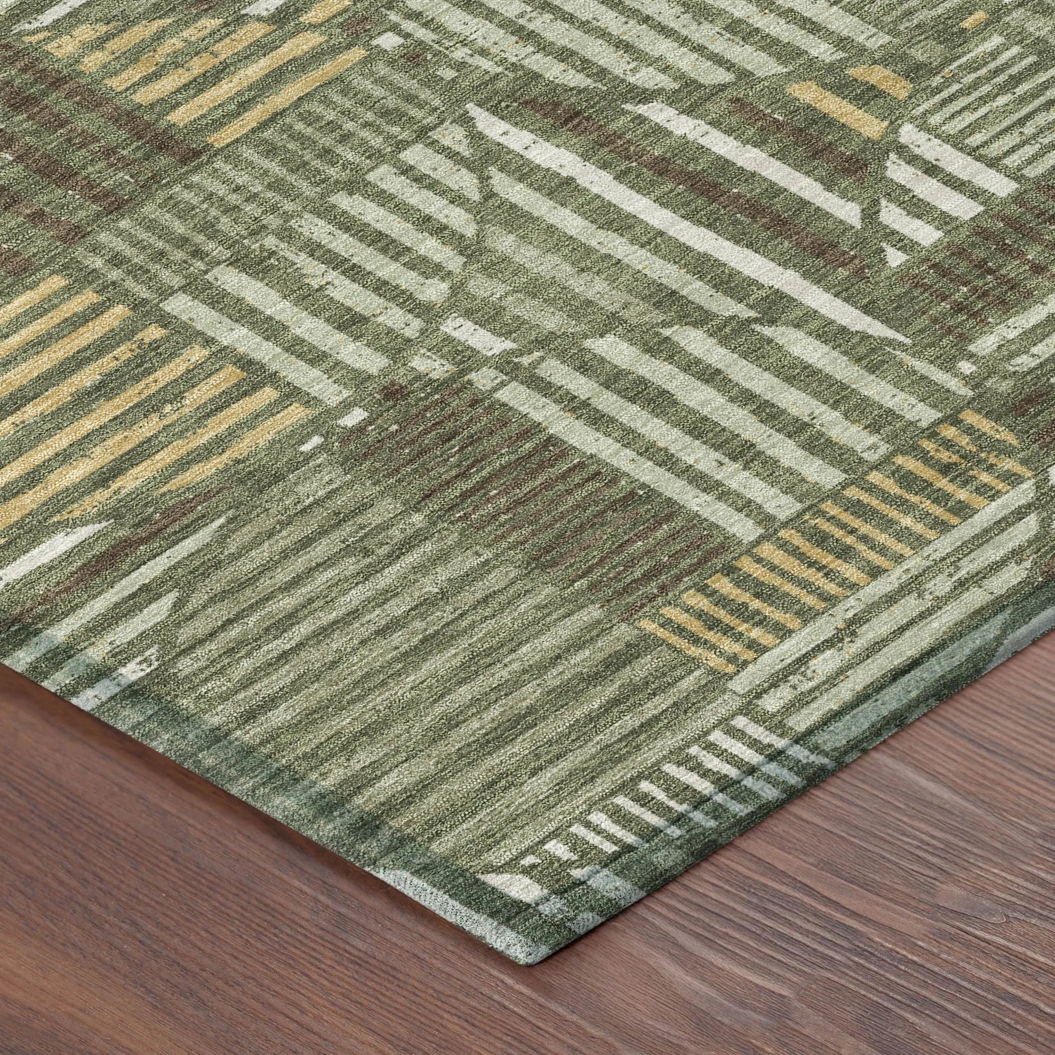 3' X 5' Olive Green And Khaki Geometric Washable Indoor Outdoor Area Rug Homeroots Outdoor