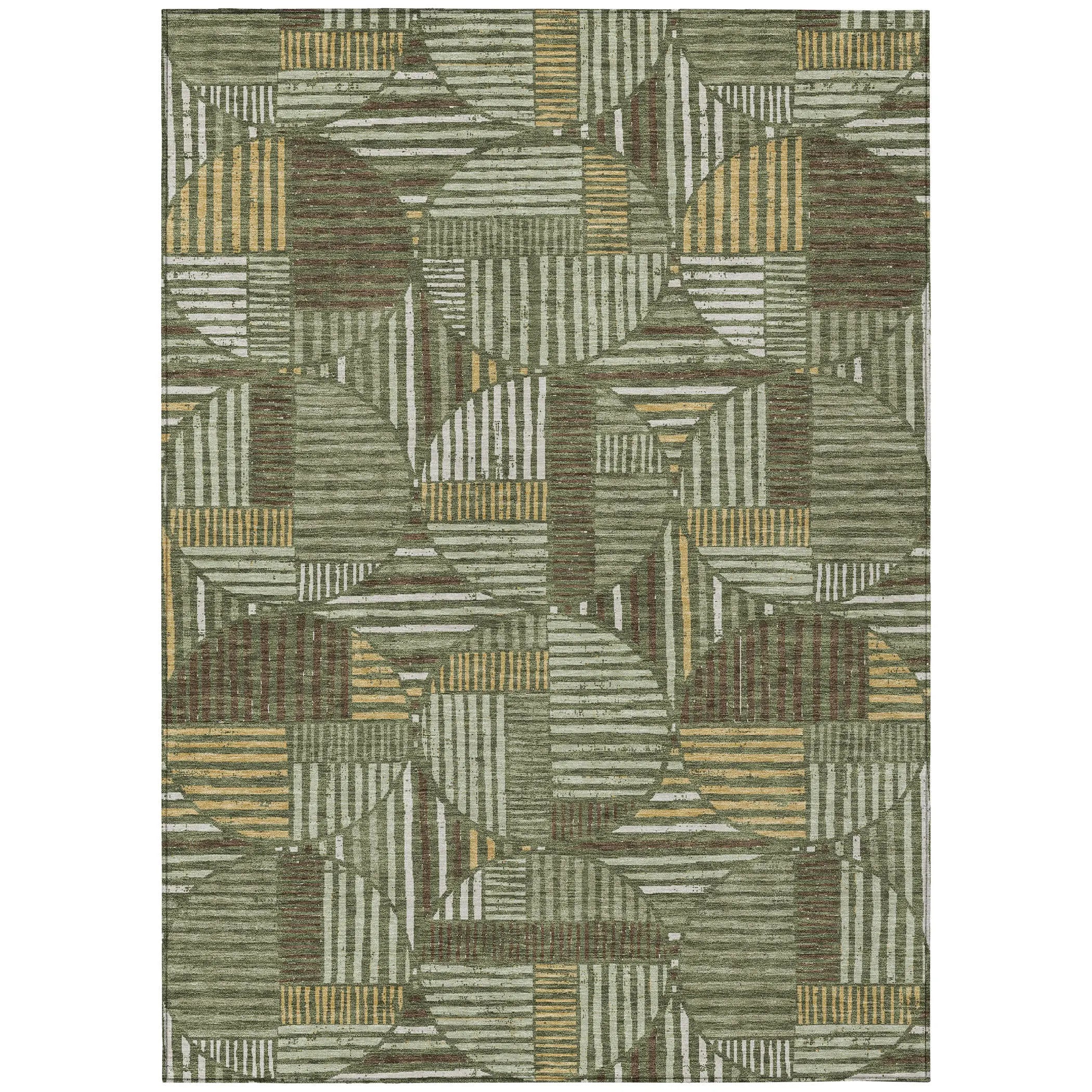 3' X 5' Olive Green And Khaki Geometric Washable Indoor Outdoor Area Rug Homeroots Outdoor