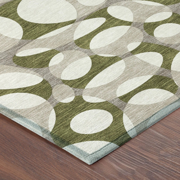3' X 5' Olive Green And Linen Abstract Washable Indoor Outdoor Area Rug Homeroots Outdoor