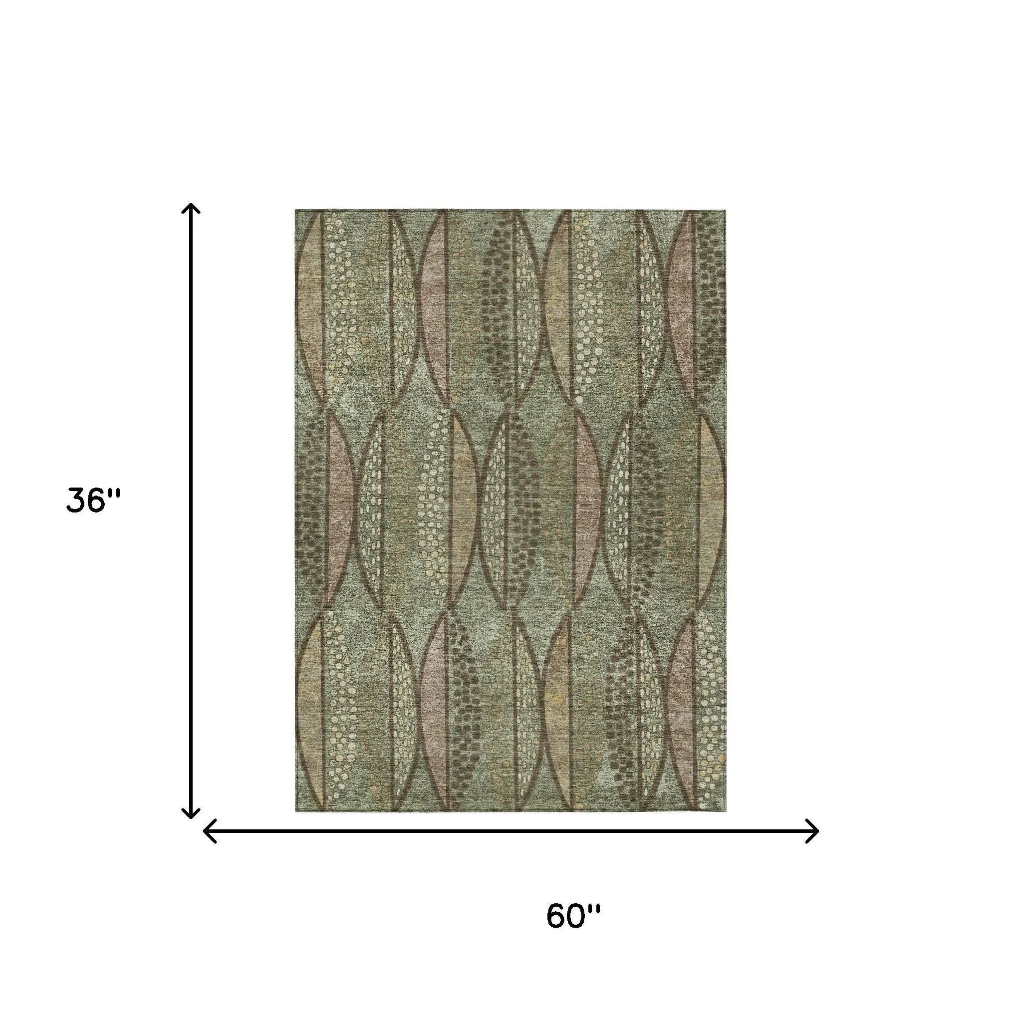 3' X 5' Olive Green And Linen Geometric Washable Indoor Outdoor Area Rug Homeroots Outdoor