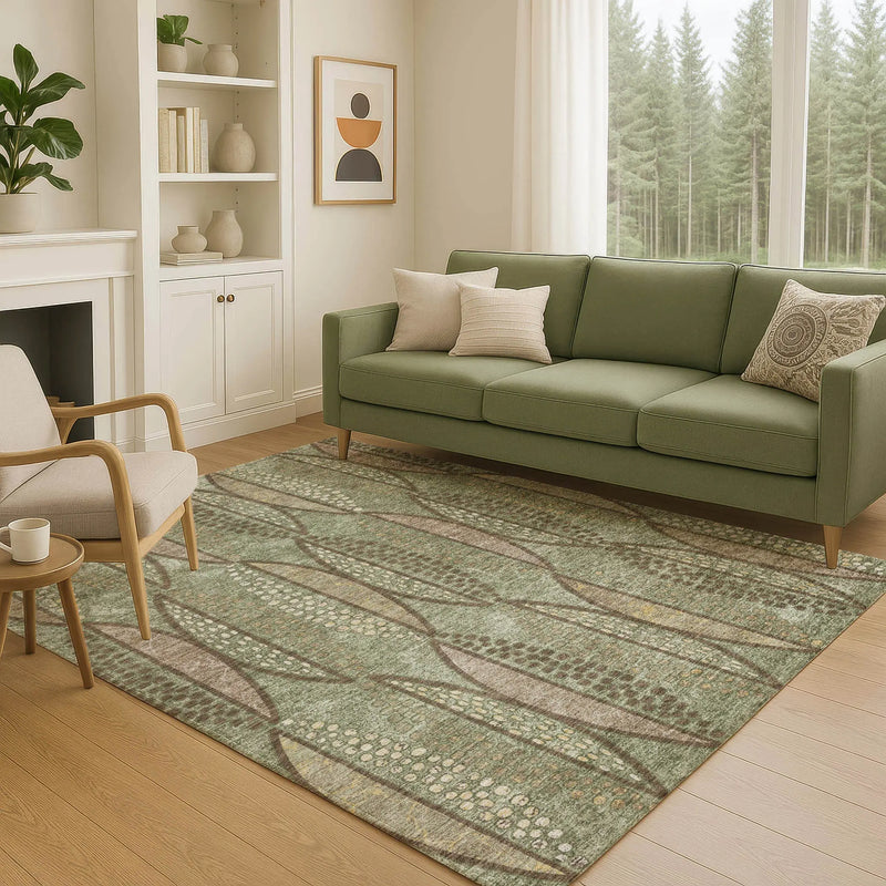 3' X 5' Olive Green And Linen Geometric Washable Indoor Outdoor Area Rug Homeroots Outdoor