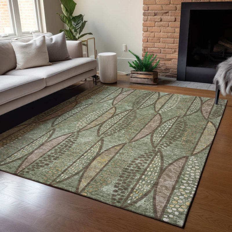 3' X 5' Olive Green And Linen Geometric Washable Indoor Outdoor Area Rug Homeroots Outdoor