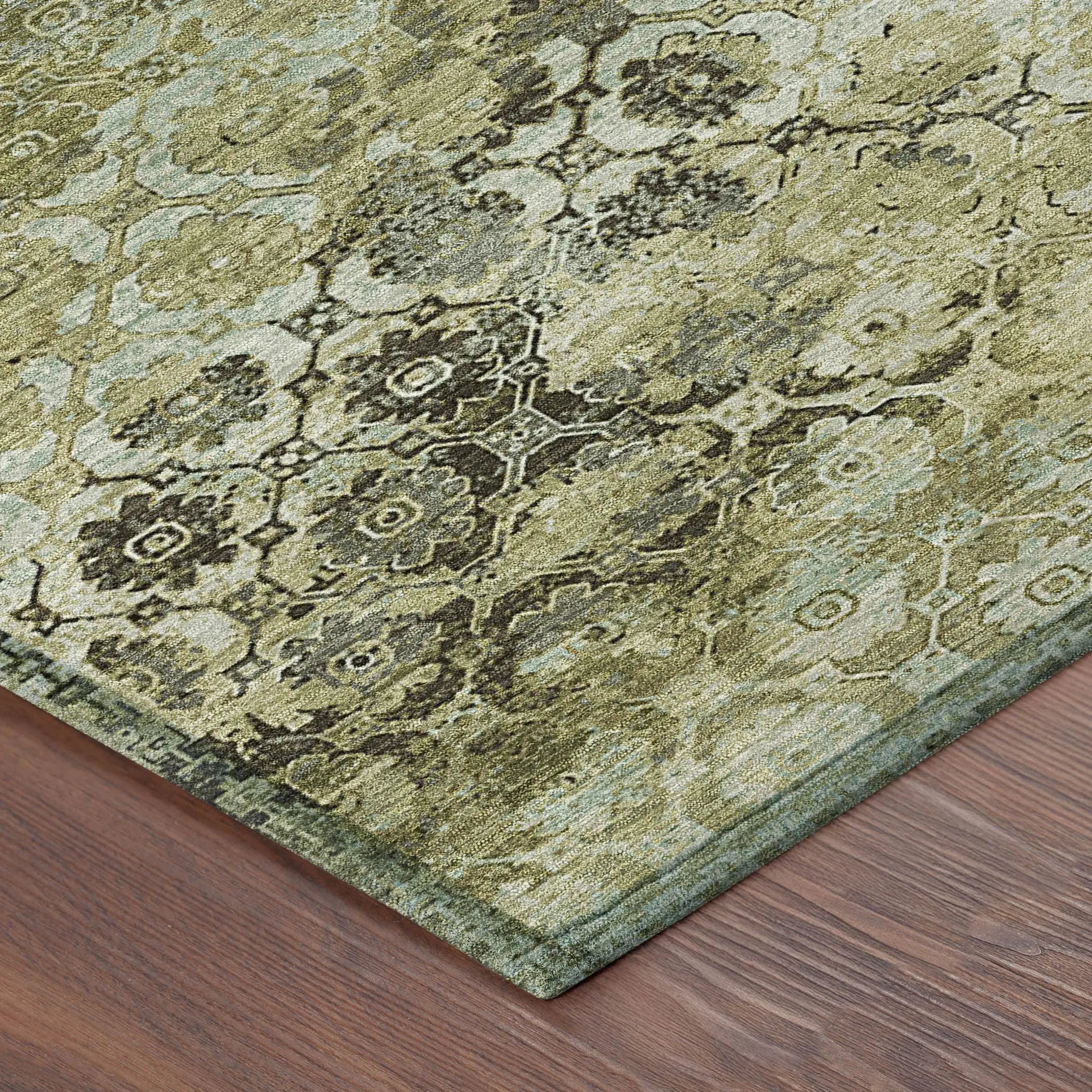 3' X 5' Olive Green And Mint Green Abstract Washable Indoor Outdoor Area Rug Homeroots Outdoor