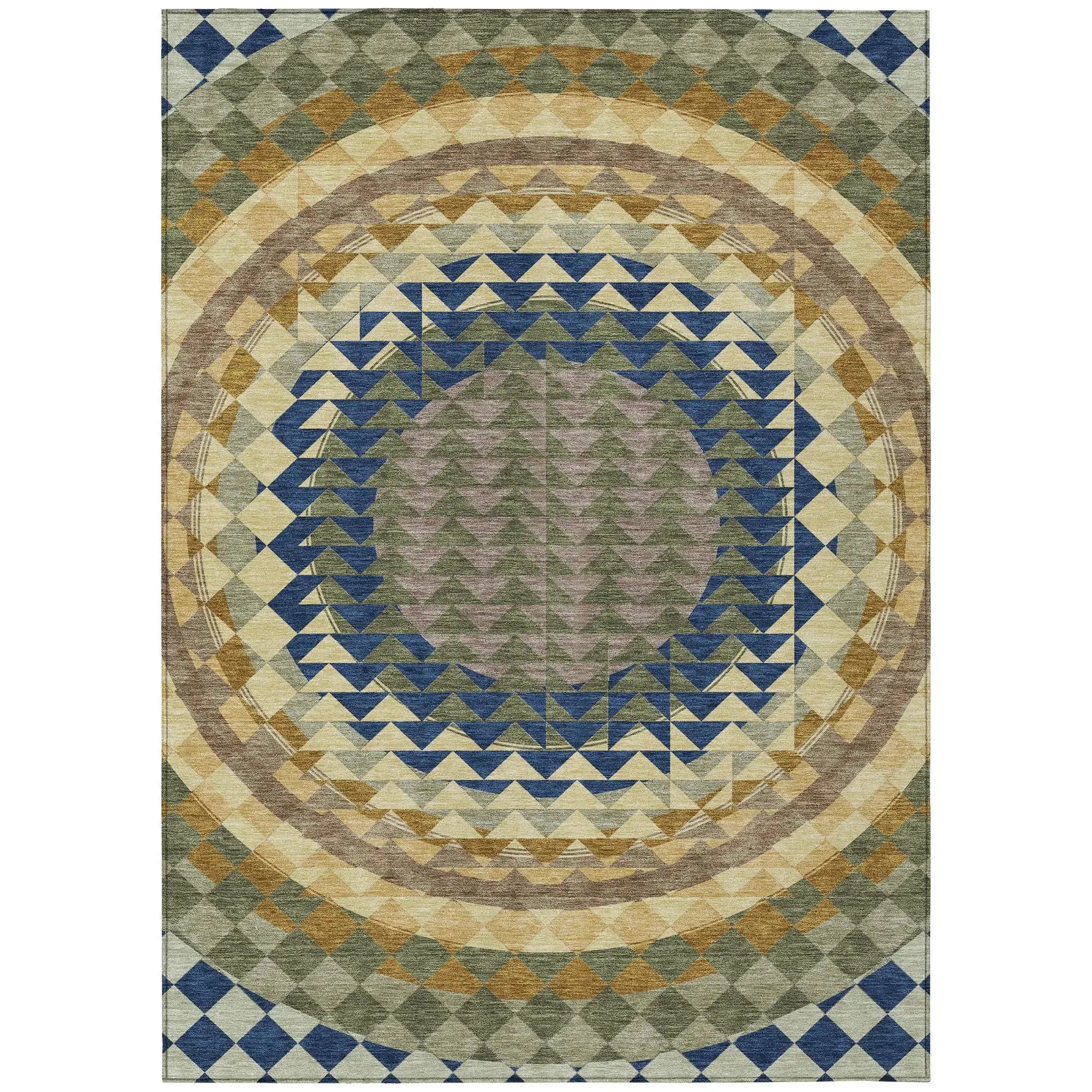 3' X 5' Olive Green And Rust Geometric Washable Indoor Outdoor Area Rug Homeroots Outdoor