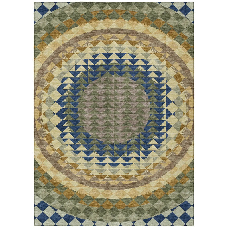3' X 5' Olive Green And Rust Geometric Washable Indoor Outdoor Area Rug Homeroots Outdoor